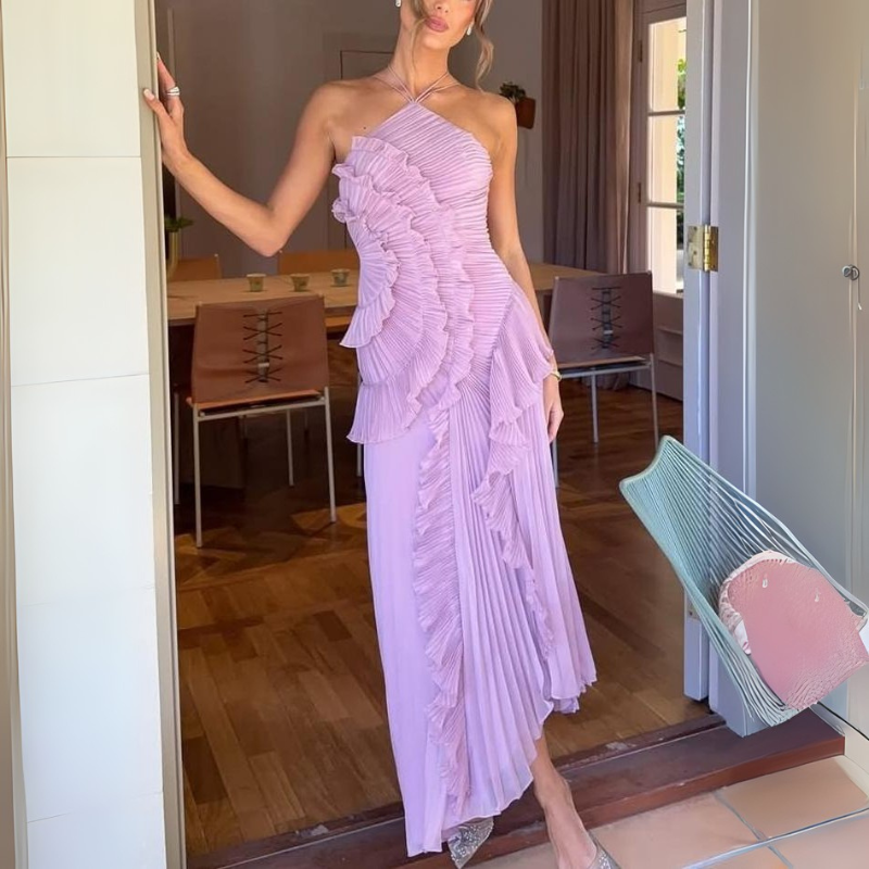 Women's Asymmetric Pleated Formal Dress - Evening and Cocktail Dress