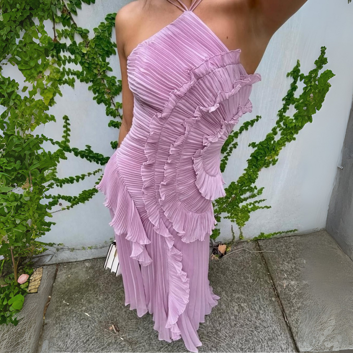 Women's Asymmetric Pleated Formal Dress - Evening and Cocktail Dress
