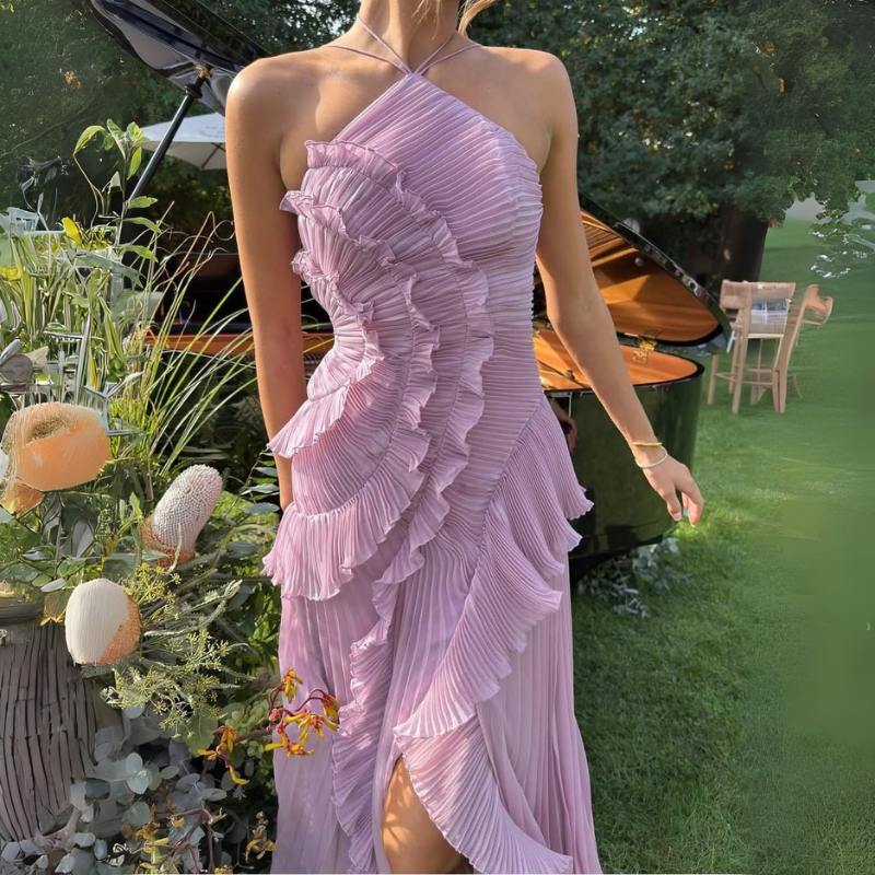 Women's Asymmetric Pleated Formal Dress - Evening and Cocktail Dress