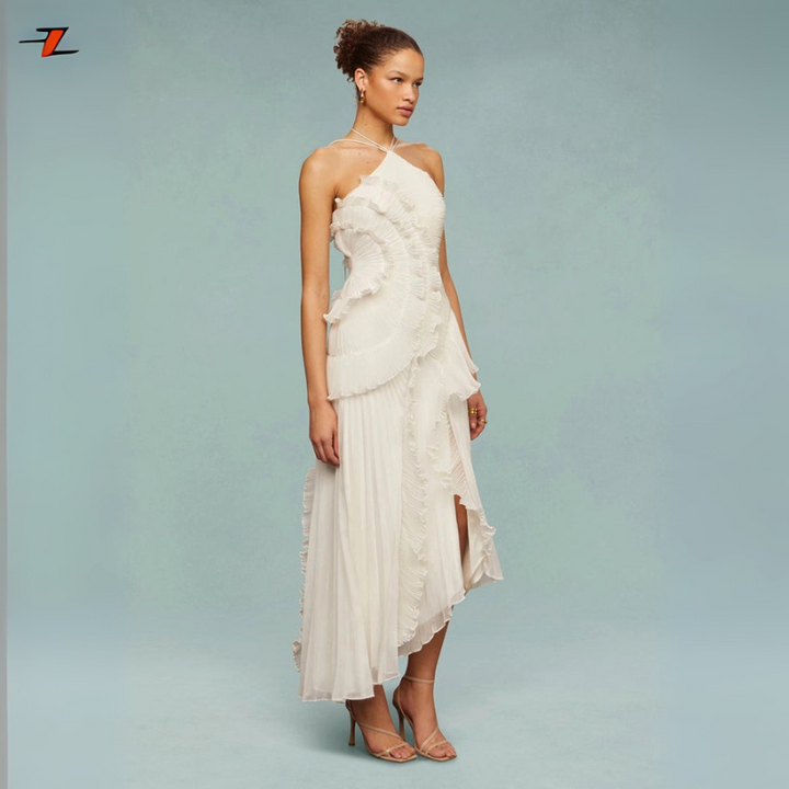 Women's Asymmetric Pleated Formal Dress - Evening and Cocktail Dress