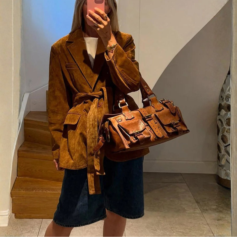 Women's Belted Coat – Long Sleeve Lapel Style for Autumn