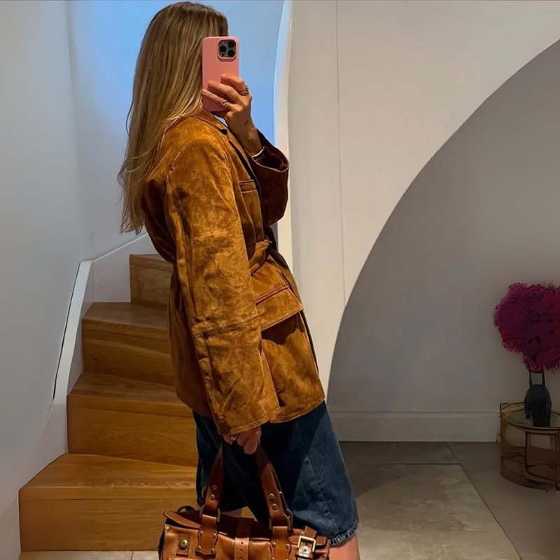 Women's Belted Coat – Long Sleeve Lapel Style for Autumn