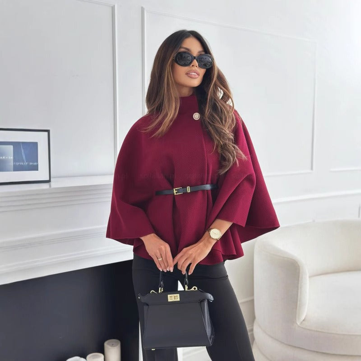 Women's Belted Winter Coat – High Neck Cape Design for Elegant Wear