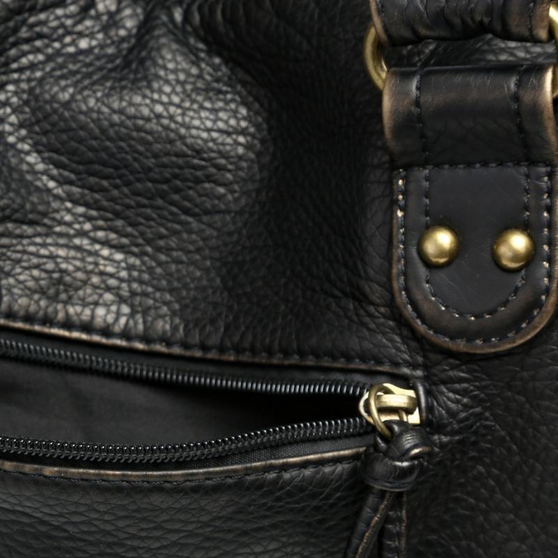 Women's Black Shoulder Tote Bag with Zipper Pocket for Everyday Use