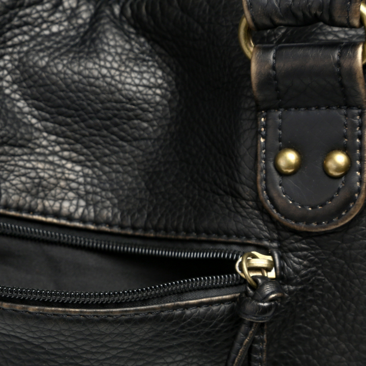 Women's Black Shoulder Tote Bag with Zipper Pocket for Everyday Use