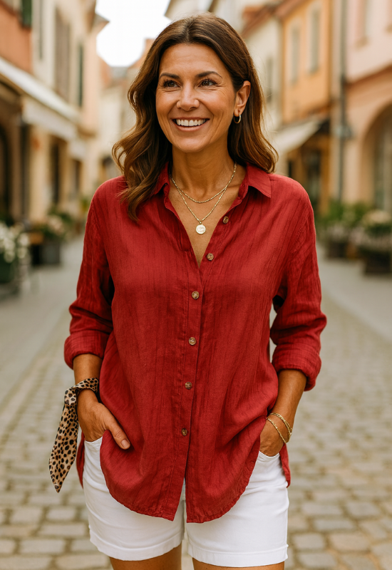 Women's Button-Up Shirt with Pockets – Casual Blouse for All Seasons