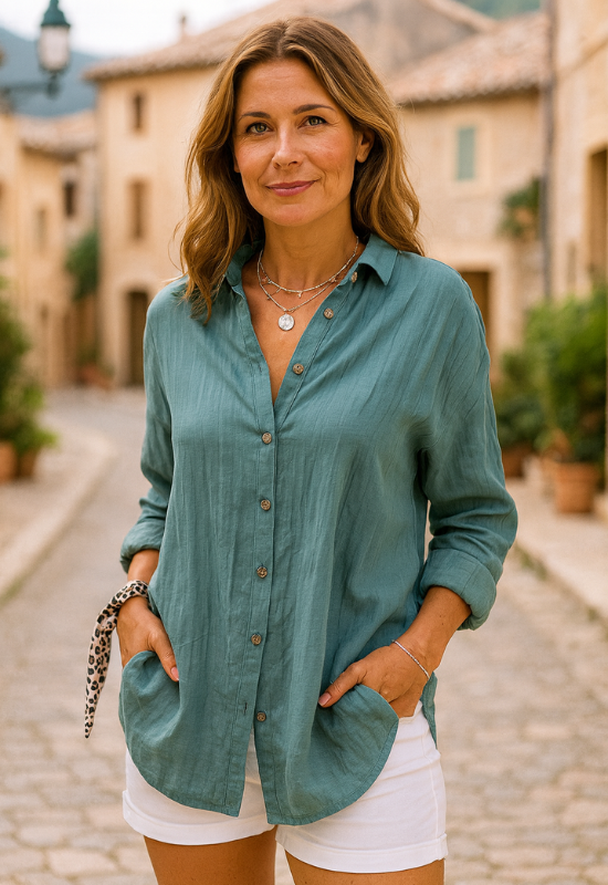 Women's Button-Up Shirt with Pockets – Casual Blouse for All Seasons