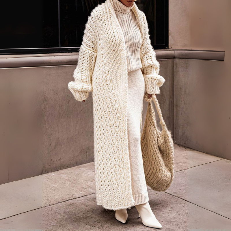 Women's Cardigan Long Cable Knit Floor-Length Style
