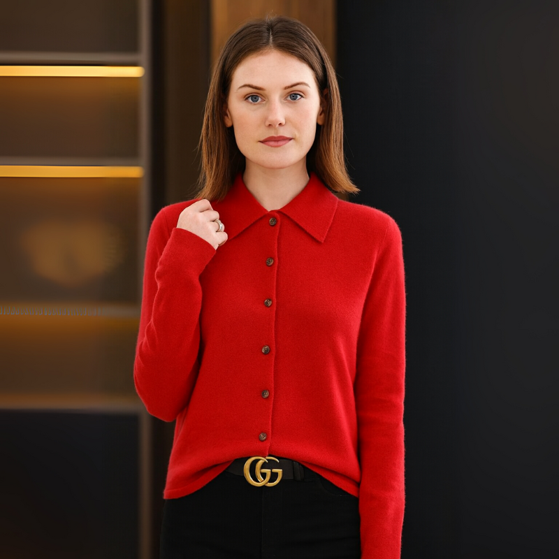 Women's Cardigan Sweater Button-Front with Classic Lapel
