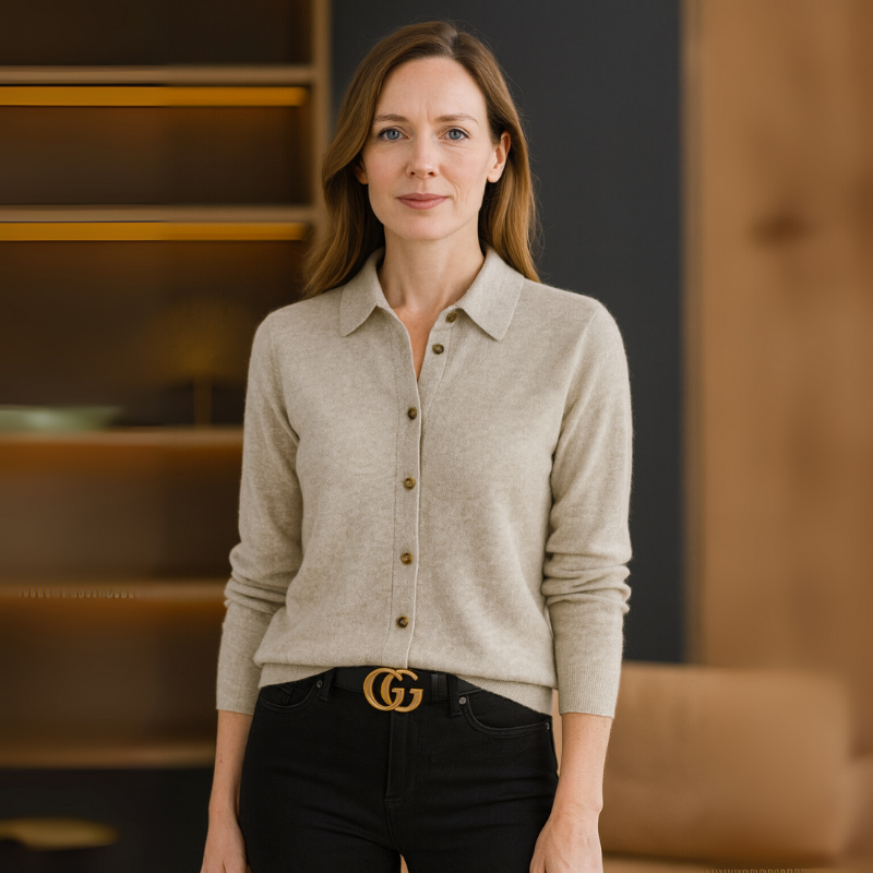 Women's Cardigan Sweater Button-Front with Classic Lapel