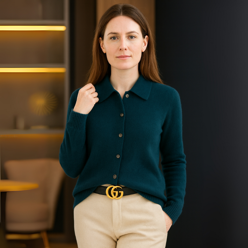 Women's Cardigan Sweater Button-Front with Classic Lapel