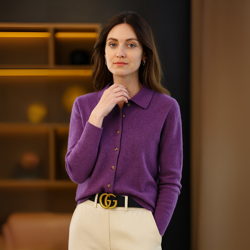Women's Cardigan Sweater Button-Front with Classic Lapel
