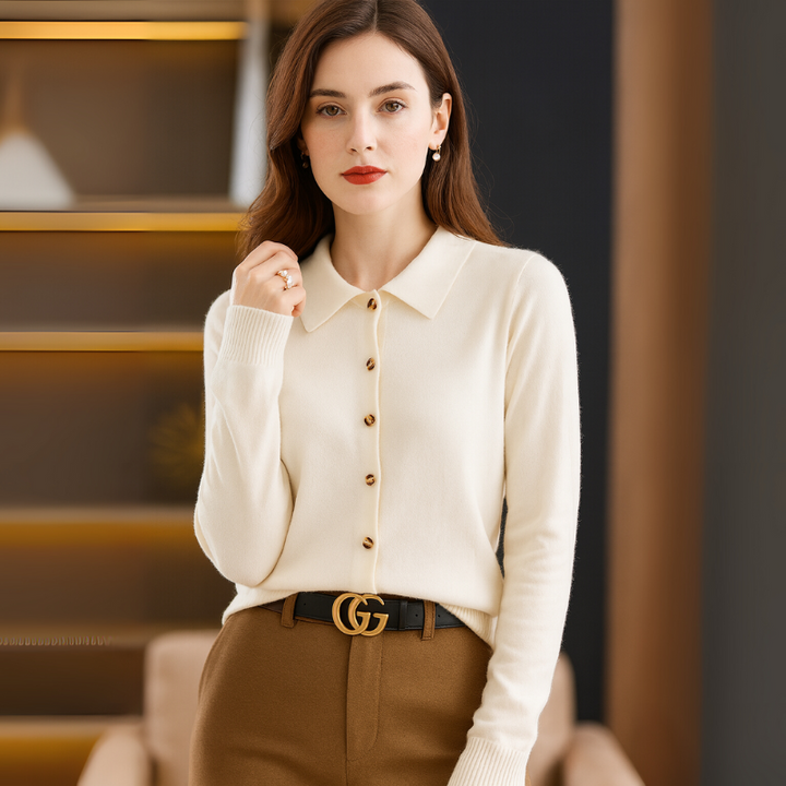 Women's Cardigan Sweater Button-Front with Classic Lapel