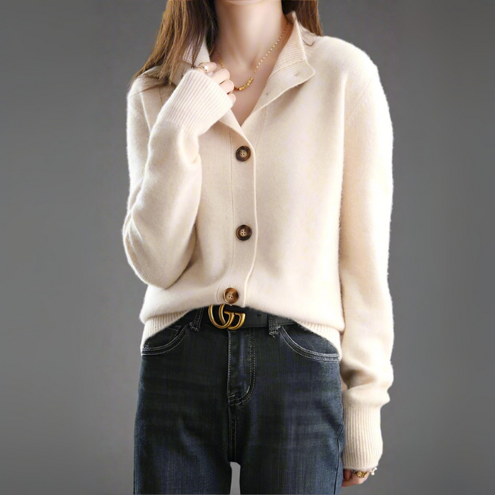 Women's Cardigan Sweater with Half-High Neck Design