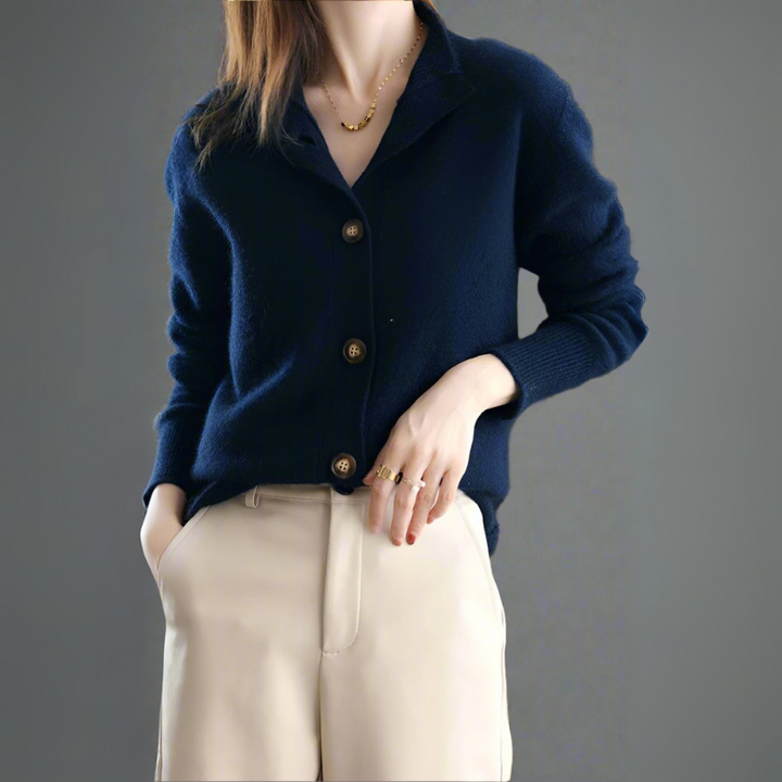 Women's Cardigan Sweater with Half-High Neck Design