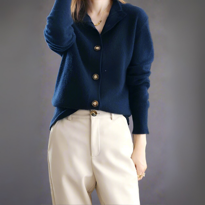 Women's Cardigan Sweater with Half-High Neck Design