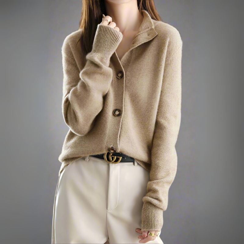 Women's Cardigan Sweater with Half-High Neck Design