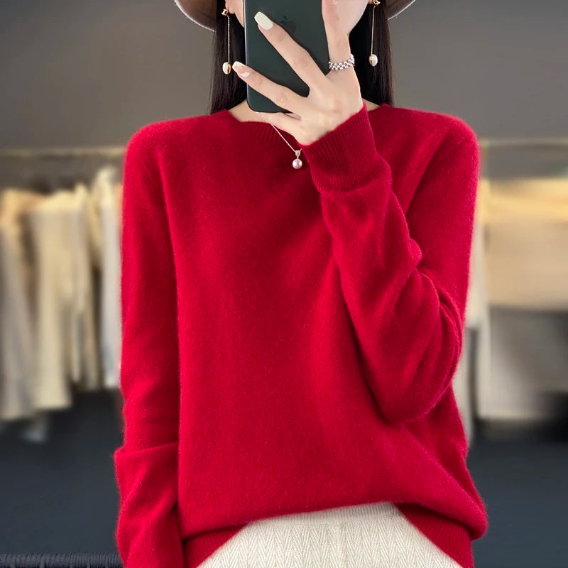 Women's Cashmere Sweater Classic Round Neck Design