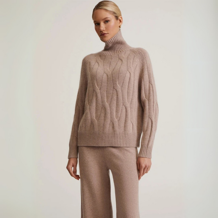 Women's Cashmere Sweater Set with Cable-Knit Details