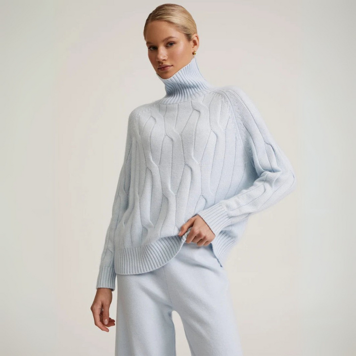 Women's Cashmere Sweater Set with Cable-Knit Details