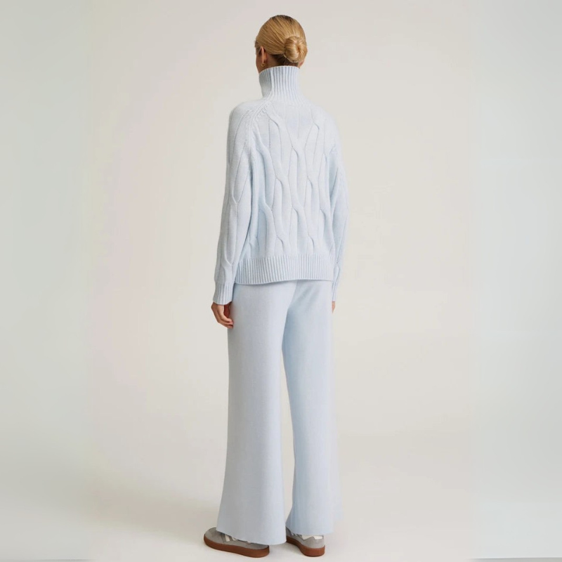 Women's Cashmere Sweater Set with Cable-Knit Details