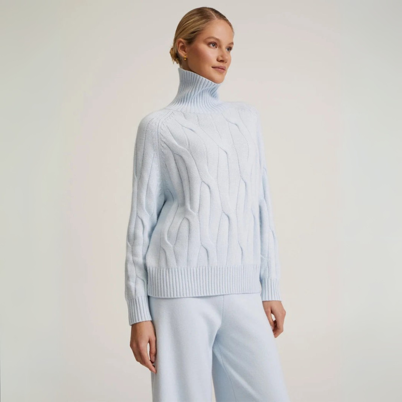 Women's Cashmere Sweater Set with Cable-Knit Details