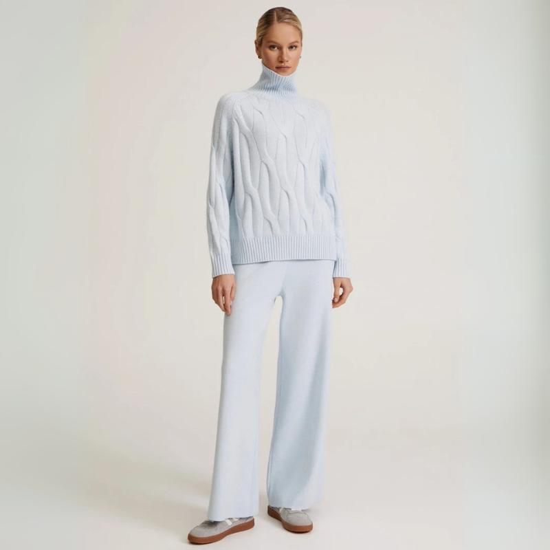 Women's Cashmere Sweater Set with Cable-Knit Details
