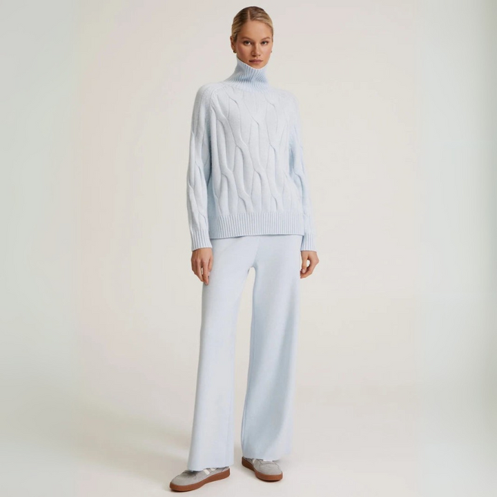 Women's Cashmere Sweater Set with Cable-Knit Details