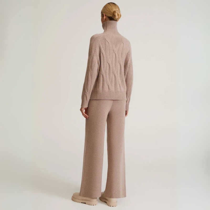 Women's Cashmere Sweater Set with Cable-Knit Details