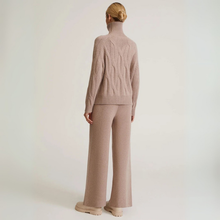 Women's Cashmere Sweater Set with Cable-Knit Details