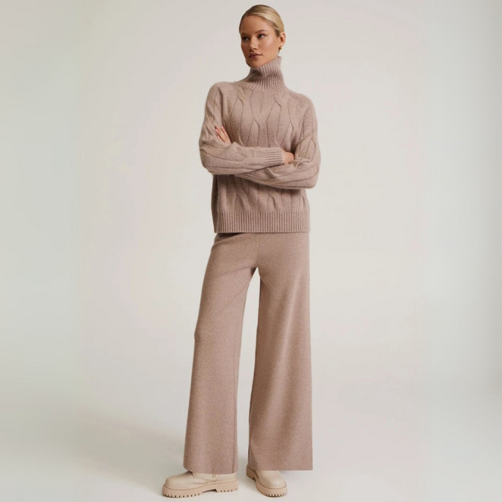 Women's Cashmere Sweater Set with Cable-Knit Details