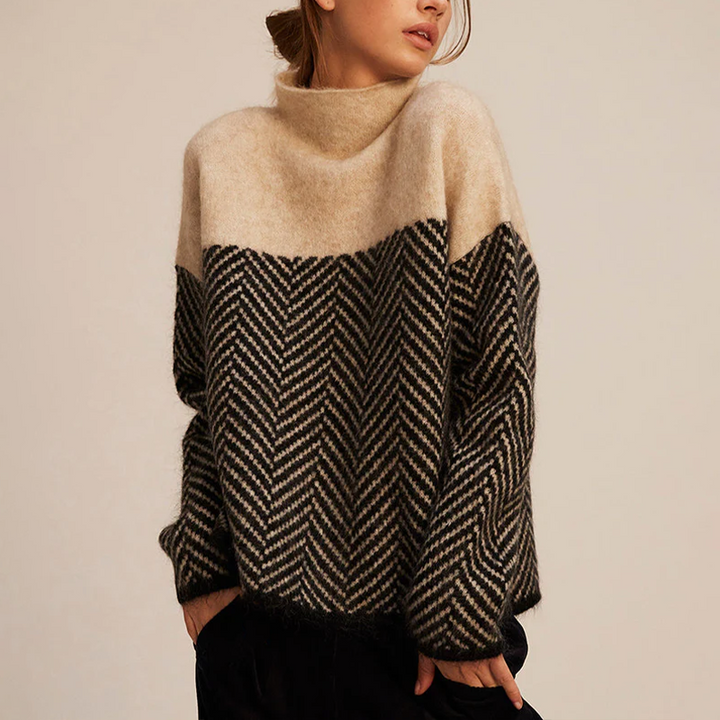 Women's Turtleneck Sweater with Houndstooth Pattern