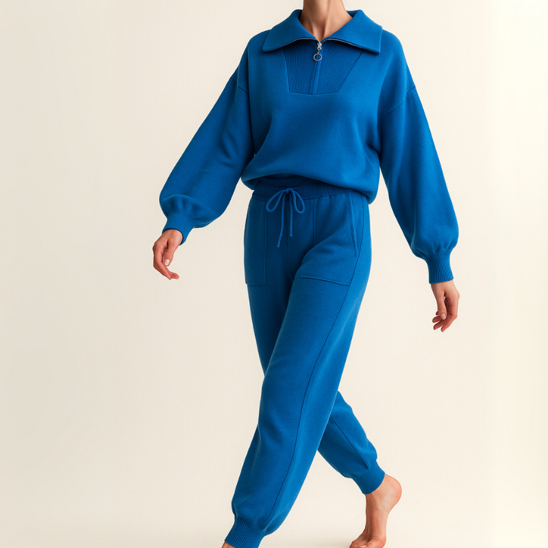 Women's Casual Lounge Set Outfit with Half-Zip Ensemble
