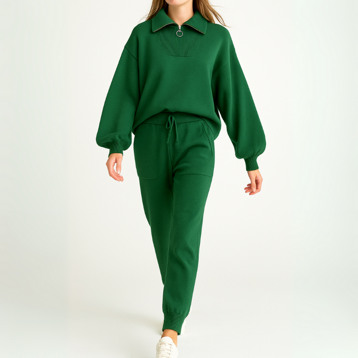 Women's Casual Lounge Set Outfit with Half-Zip Ensemble