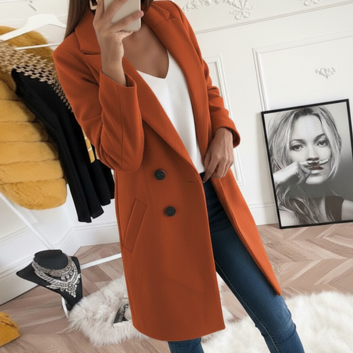 Women's Chic Coat with Buttons and Pockets – All-Season Wear