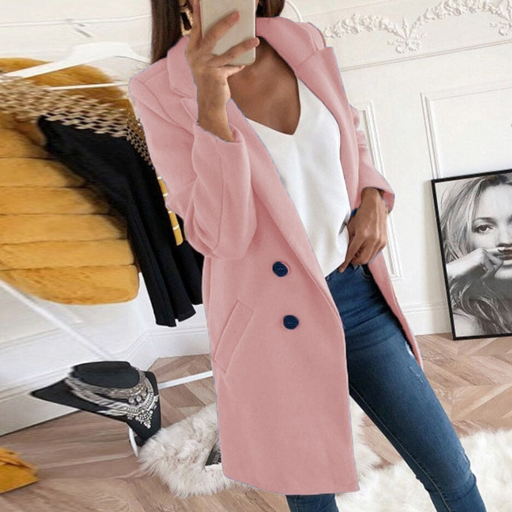 Women's Chic Coat with Buttons and Pockets – All-Season Wear