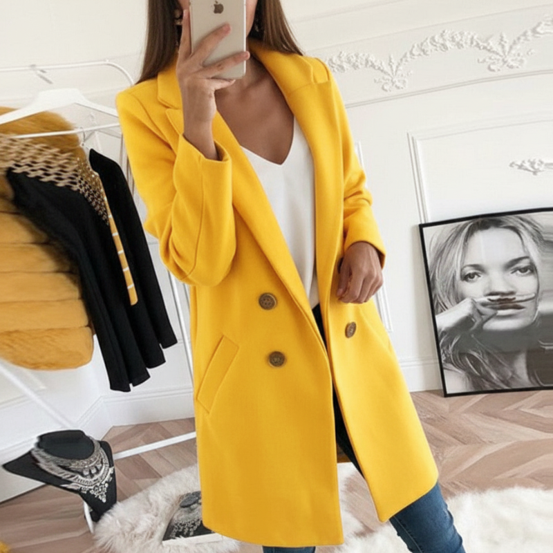 Women's Chic Coat with Buttons and Pockets – All-Season Wear
