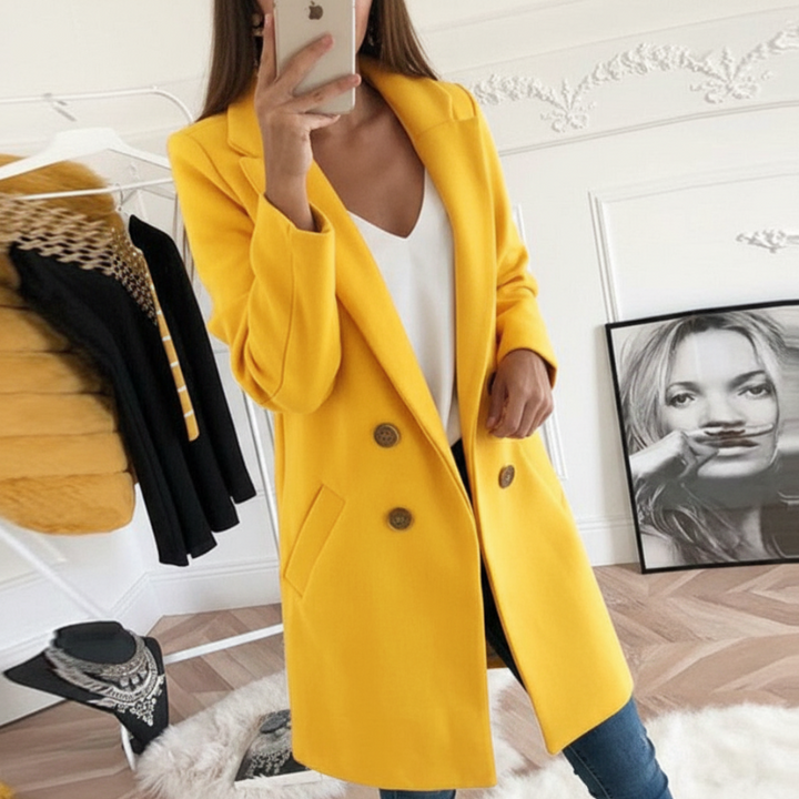 Women's Chic Coat with Buttons and Pockets – All-Season Wear