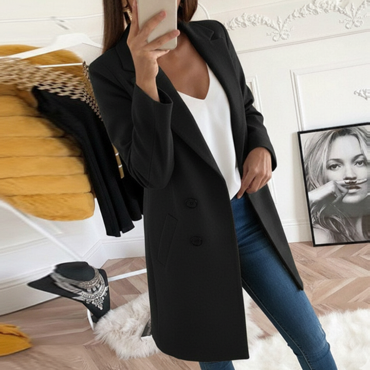 Women's Chic Coat with Buttons and Pockets – All-Season Wear
