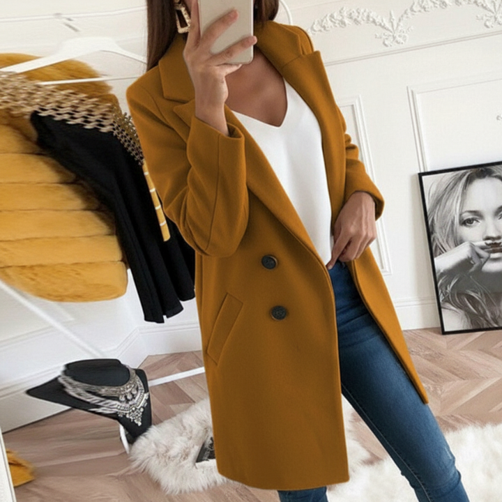 Women's Chic Coat with Buttons and Pockets – All-Season Wear