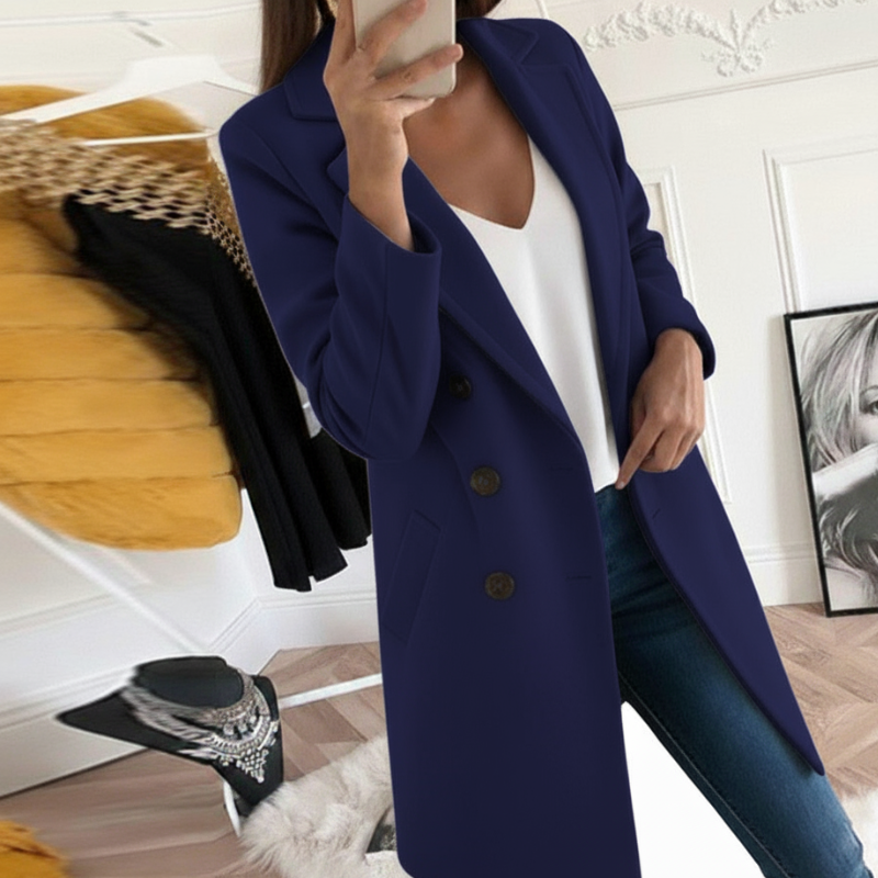 Women's Chic Coat with Buttons and Pockets – All-Season Wear