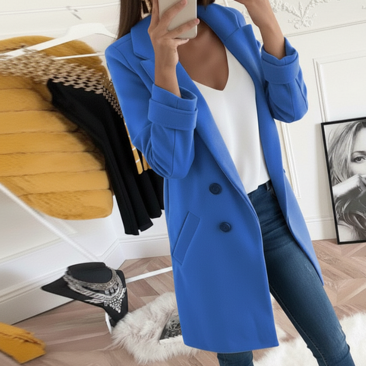Women's Chic Coat with Buttons and Pockets – All-Season Wear