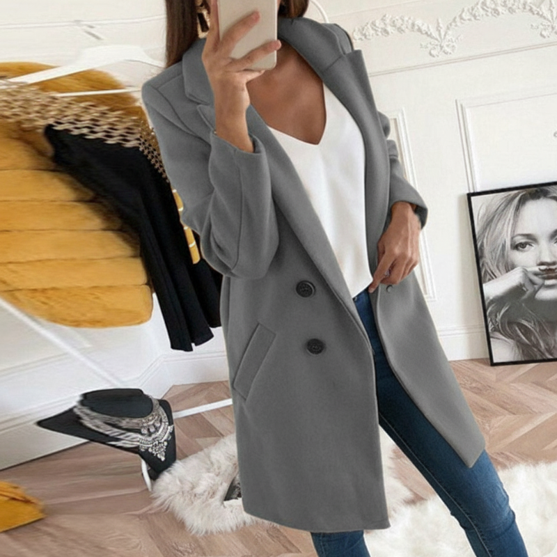 Women's Chic Coat with Buttons and Pockets – All-Season Wear