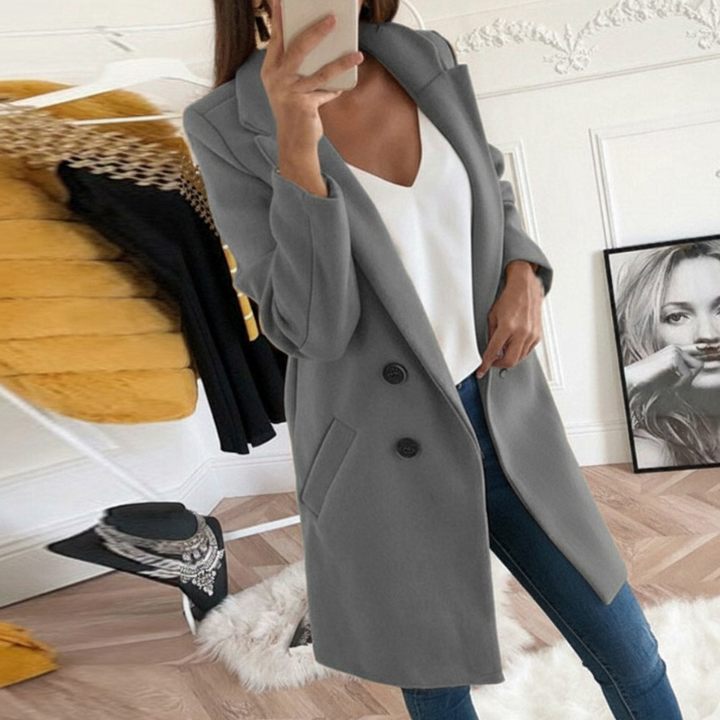 Women's Chic Coat with Buttons and Pockets – All-Season Wear