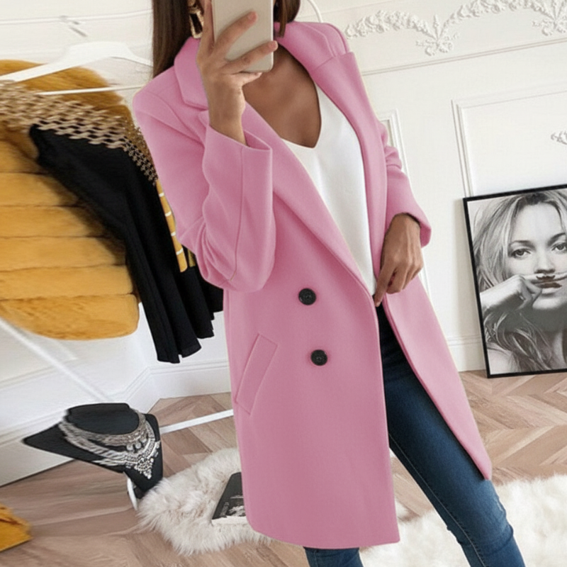 Women's Chic Coat with Buttons and Pockets – All-Season Wear