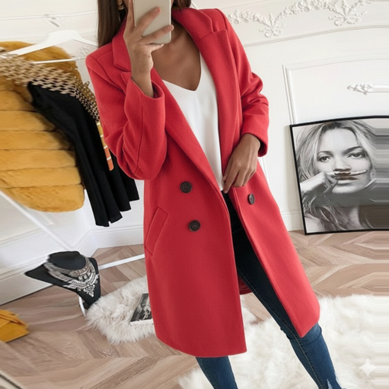 Women's Chic Coat with Buttons and Pockets – All-Season Wear