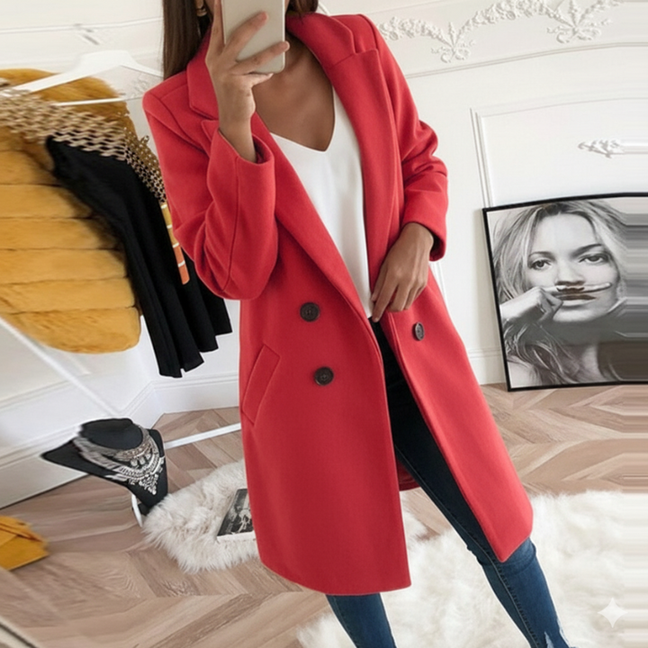 Women's Chic Coat with Buttons and Pockets – All-Season Wear