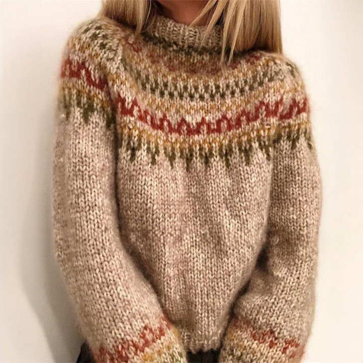 Women's Chunky Knit Pullover Sweater with Nordic Design