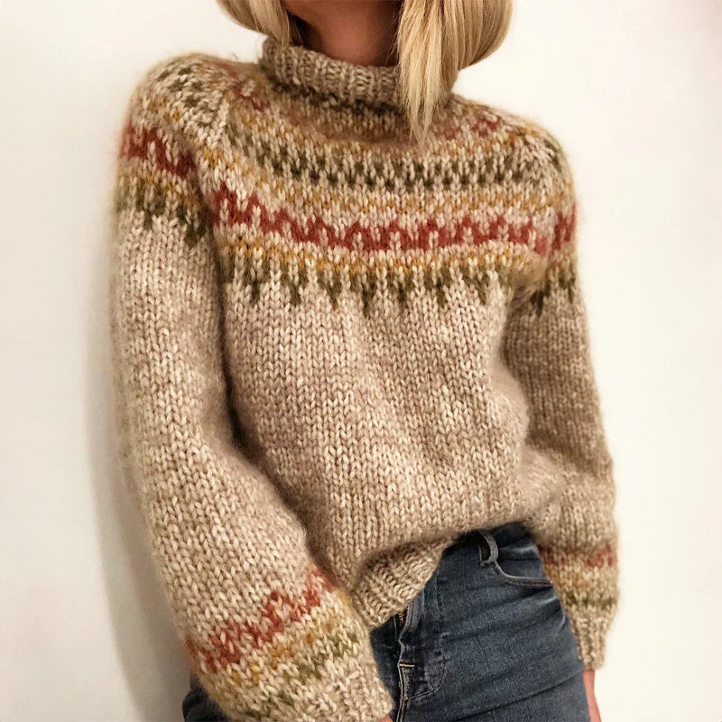 Women's Chunky Knit Pullover Sweater with Nordic Design