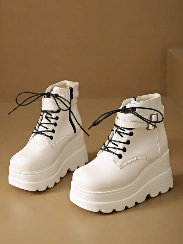 Women's Chunky Platform Black Ankle Boots Lace Up Booties
